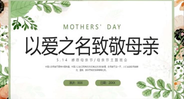 感恩母親節(jié)PPT以愛之名致敬母親模板